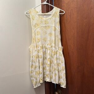 Free People Asymmetrical Yellow and White Tank Top